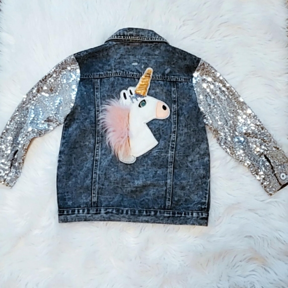 Womens Studded Denim Jacket Size 10 12 14 Ladies Sequins Jean Jackets Denim Blue